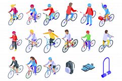 Kids cycling icons set, isometric style Product Image 1