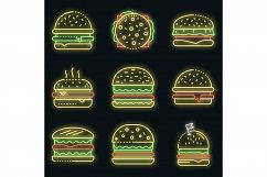 Burger icons set vector neon Product Image 1