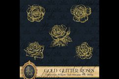 Gold Glitter Rose 81 Clip Arts Set, Fairy Glitter Flowers Product Image 4