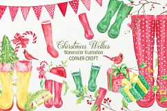 Watercolor Christmas Wellies, Rubber Boots, Rain Boots Product Image 5