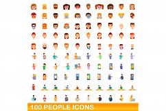 100 people icons set, cartoon style Product Image 1