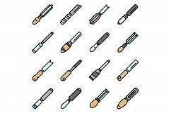 Chisel icons set, outline style Product Image 1