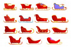 Sleigh icons set, cartoon style Product Image 1