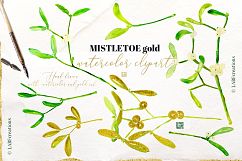 Mistletoe GOLD. Watercolor Hand drawn clipart set with real Product Image 6