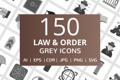 150 Law &amp; Order Flat Greyscale Icons Product Image 1