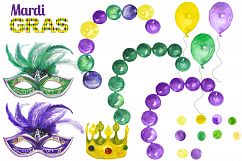 Watercolor Mardi Gras digital clip art Product Image 2