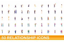 50 relationship icons set, cartoon style Product Image 1