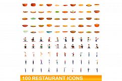 100 restaurant icons set, cartoon style Product Image 1