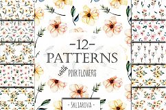 Pink watercolor flowers 12 Patterns Product Image 1