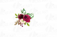 Boho Burgundy Red Watercolor clip art, floral bouquets png Product Image 7