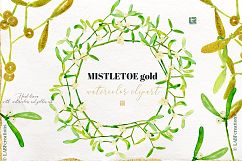 Mistletoe GOLD. Watercolor Hand drawn clipart set with real Product Image 4