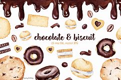 Chocolate &amp; Biscuits watercolor food clipart Product Image 1