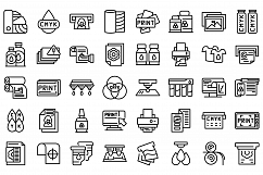 Digital printing icons set, outline style Product Image 1