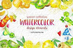   Set of watercolor fruits and cocktails. Summer collection of design elements. Product Image 1