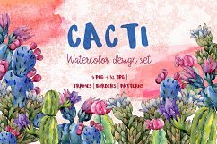 Cool Cacti tropical flower PNG watercolor set Product Image 1