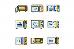Microwave icons set line color vector Product Image 1