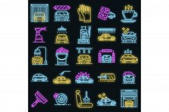 Car wash icons set vector neon Product Image 1