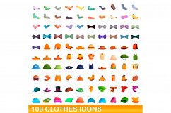 100 clothes icons set, cartoon style Product Image 1