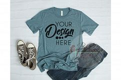 Bella Canvas 3413 Denim blue Unisex Triblend TShirt Mockup Product Image 1