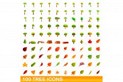 100 tree icons set, cartoon style Product Image 1