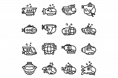 Bathyscaphe icons set, outline style Product Image 1