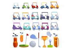 Golf cart icons set, cartoon style Product Image 1