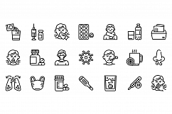 Flu icons set, outline style Product Image 1