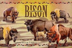 Exotic bison wild animal PNG watercolor set Product Image 1