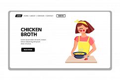 Chicken Broth Cook Young Woman On Kitchen Vector Product Image 1