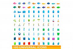 100 universal icons set, cartoon style Product Image 1