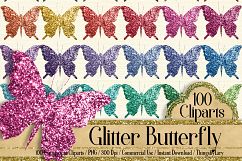 100 Luxury Glitter Butterfly Clip Arts, Glitter Graphic Kit Product Image 1