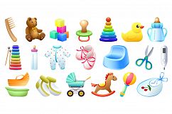 Baby items icons set, cartoon style Product Image 1
