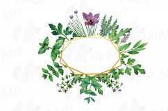 Herbs and Spices frames watercolor clip art pack, watercolor herb leaves borders. PNG, jpg, svg, vector illustrator &amp; corel files included Product Image 3