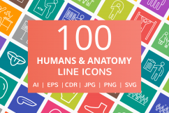 100 Humans &amp; Anatomy Line Multicolor B/G Icons Product Image 1