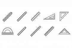 School ruler icons set, outline style Product Image 1