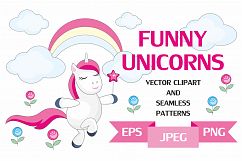 Funny unicorns. Vector clipart and seamless patterns. Product Image 1