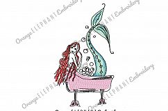 Mermaid Tub Hand Drawn Unique Urban Machine Embroidery Design digital File Product Image 1