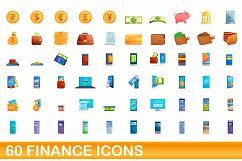 60 finance icons set, cartoon style Product Image 1