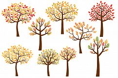 Yellow and Red Fall Trees Clip Art Set, Autumn Tree Clipart Product Image 2