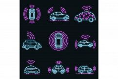 Driverless car icons set vector neon Product Image 1