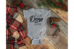 Christmas Mockup Heather Gray One piece bodysuit Winter Flat Product Image 1