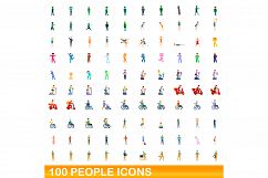 100 people icons set, cartoon style Product Image 1