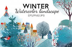 Watercolor winter landscape Product Image 1