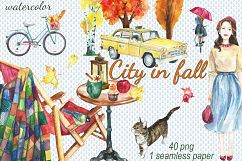 City in fall watercolor clip art Product Image 1