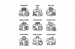 Food Collection Set Icons Vector Black Illustration Product Image 1