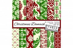 Christmas Damask Digital Paper - Red Green Ivory Product Image 1