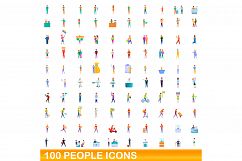 100 people icons set, cartoon style Product Image 1