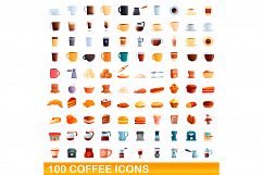100 coffee icons set, cartoon style Product Image 1