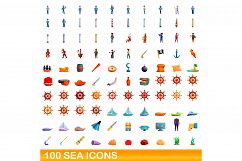 100 sea icons set, cartoon style Product Image 1