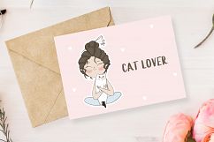 Cute girl with cat. Vector stickers Product Image 6